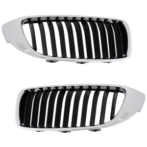 Grille Pair/Set for BMW 4 Series (2014-2020), Chrome Shell with Textured Black, Right (Passenger) and Left (Driver), with Chrome Molding, Standard Model Replacement Models: for 428i, 435i, 440i