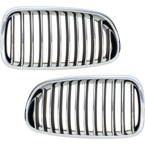 Grille Pair/Set for BMW 5-Series (2011-2013), Right (Passenger) and Left (Driver), Chrome Shell with Black Insert, without Night Vision, Sedan - Replacement