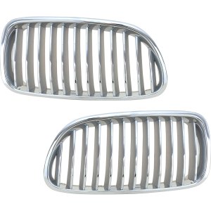 Grille Pair/Set for BMW 550I (2011-2016), Sedan, Chrome Shell and Insert, Without Night Vision, Right (Passenger) and Left (Driver) Side Replacement