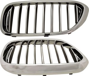 Grille Pair/Set for BMW 5-Series 2017-2020, Right (Passenger) and Left (Driver), without M Package and Luxury Package, Replacement Models: for 520i, 530i, 540i, M550i, M5.