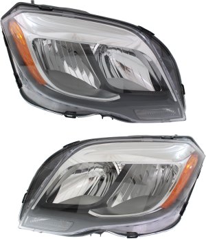 Headlight Assembly Pair/Set for Mercedes-Benz GLK-Class (2013-2015), Halogen, Right (Passenger) and Left (Driver) Side Replacement