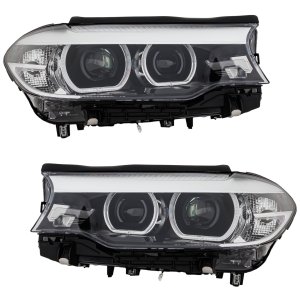 LED Headlight Assembly Pair/Set for 5-Series BMW 2017-2020, Right (Passenger) and Left (Driver) with LED, Without Adaptive Headlight, Replacement Fits: 520i, 530i, 540i, M550i