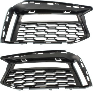 Pair/Set - Front Fog Light Molding for BMW 5-Series 2017-2020, Right (Passenger) and Left (Driver), Textured Black Side Grille, w/ M Package, Replacement Models: for 530i, 540i, M550i.