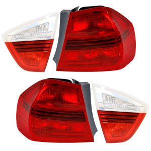 Inner and Outer Tail Light Pair/Set for BMW 3-Series 2006-2008, Right (Passenger) and Left (Driver), Halogen, Sedan Replacement - Fits: 325i, 325xi, 330i, 330xi.