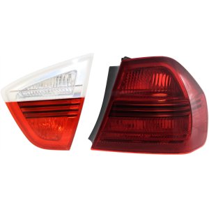 Tail Light Set for BMW 3-Series 2006-2008, Right (Passenger), Inner and Outer, Lens and Housing, Sedan Replacement (316i, 318i, 320i, 320si, 323i, 325i, 328i, 330i, 335i)