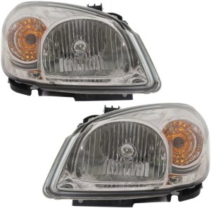 Headlight Pair/Set for Chevrolet Cobalt 2005-2010 Right (Passenger) and Left (Driver), Assembly, Halogen, Smoked Lens, with Bracket, Base/LS/LT/Sport/(SS, 2.0L Engine) Replacement