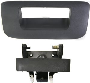 Tailgate Handle Set for Chevrolet Sierra/Silverado 2007-2014, Lever and Bezel, Textured Black, Without Keyhole, Excludes 2007 Classic Model, Replacement Set