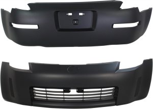 Front and Rear Bumper Cover Set for Nissan 350Z 2003-2005, Primed (Ready to Paint), Excludes Nismo Model, Complete Replacement