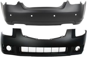 Front and Rear Bumper Cover Primed (Ready to Paint) for 2007-2008 Nissan Maxima, with Parking Assist Sensor Holes, Replacement Set