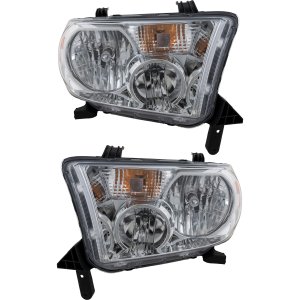 Headlight Assembly Pair/Set for Toyota Sequoia (2008-2017) & Toyota Tundra (2007-2013), Halogen, Without Leveling System, Right (Passenger) and Left (Driver) Replacement