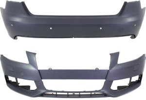 Front and Rear Bumper Cover Set for Audi A4 2009-2012 Sedan, Primed (Ready to Paint), Excluding S-Line Package, Replacement