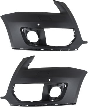 Front Bumper Cover Pair/Set for 2009-2012 Audi Q5, Right (Passenger) and Left (Driver), Primed Black (Ready to Paint) w/ Parking Aid Sensor and Headlight Washer Holes, w/o S-Line Package, Replacement