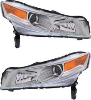 Headlight Pair/Set for Acura TL 2009-2011, Right (Passenger) and Left (Driver), Lens and Housing, Xenon, without HID Pair/Set Replacement