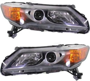 Headlight Assembly Pair/Set for Acura ILX Hybrid Model 2013-2015, Right (Passenger) and Left (Driver), Halogen, Replacement