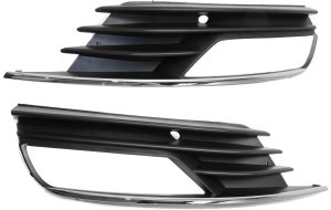 Front Fog Light Molding Pair/Set for Audi A3 Convertible/Sedan 2015-2016, Textured Black, Right (Passenger) and Left (Driver) Replacement