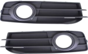 Front Fog Light Molding Pair/Set for 2009-2013 Audi A3, Black with Black Trim, for Sport Package, Left (Driver) and Right (Passenger) Side Replacement