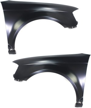 Front Fender Pair/Set for Audi A3 2009-2013, Right (Passenger) and Left (Driver), Primed (Ready to Paint), Steel, Without Side Marker Light Holes, Replacement