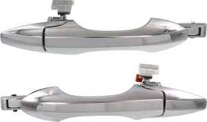 Exterior Front Door Handle Pair/Set for 2007-2013 Acura MDX, Right (Passenger) and Left (Driver), All Chrome, with Keyhole, Plastic Replacement