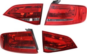 Tail Light Pair/Set for Audi A4 2009-2012/S4 2010-2012, Right (Passenger) and Left (Driver), Inner and Outer, Lens and Housing, Halogen/Bulb Type, Sedan Replacement