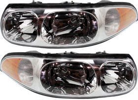Headlight Assembly Pair/Set for 2000-2005 Buick LeSabre Custom Model, Right (Passenger) and Left (Driver), Halogen, Composite, with Cornering/Marker Light, FWD, Replacement