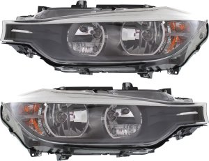 Headlight Assembly Pair/Set for BMW 3-Series (2012-2015) Sedan/Wagon, Right (Passenger) and Left (Driver), Halogen, Replacement: - 316i, 318i, 320i, 325i, 328i, 330i, 335i, M3