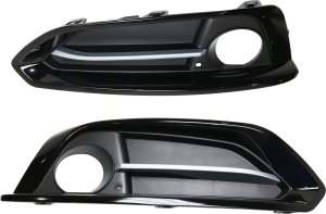 Front Fog Light Molding Pair/Set for BMW 2-Series 2014-2021, Right (Passenger) and Left (Driver), Primed (Ready to Paint), Partially Open Grid, Replacement