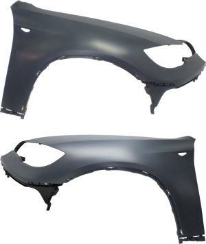Front Fender Pair/Set for 2008-2014 BMW X6, Right (Passenger) and Left (Driver), Primed (Ready to Paint), Fiberglass, without Headlight Washer Hole, with Side Light Hole Replacement