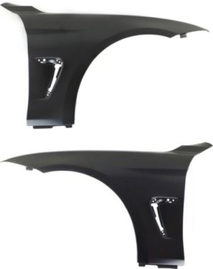 Front Fender Pair/Set for BMW 4-Series (2014-2017), Right (Passenger) and Left (Driver), Primed (Ready to Paint), Steel, Without Molding Holes, Replacement