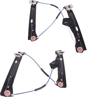Front Window Regulator Pair/Set for BMW 3-Series 2012-2019, Right (Passenger) and Left (Driver), Power, without Motor, Sedan/Wagon 2014-2017, Replacement
