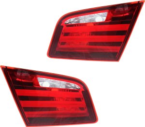 Inner Tail Light Lens and Housing Pair/Set for BMW 5-Series Sedans, Halogen, Right (Passenger) and Left (Driver), 2011-2013, Replacement Models: for 528i, 535i, 550i.