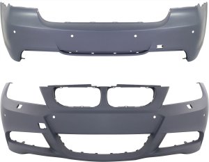 Front and Rear Bumper Cover Set for 2006-2011 BMW 3-Series, 3.0L Engine, Sedan with M Package, Primed (Ready to Paint) Replacement Models: for 325i, 328i, 330i, 335i.