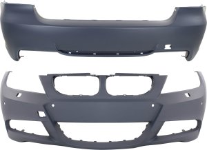 Front and Rear Bumper Cover Set for BMW 3-Series 2006-2011, Primed (Ready to Paint), 3.0L Engine, Sedan Replacement Models: for 325i, 328i, 330i, 335i.