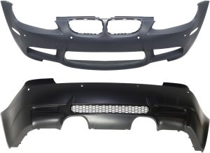Front and Rear Bumper Cover Set for BMW M3 2008-2013 Convertible/Coupe, Primed (Ready to Paint) with Park Distance Control Sensor Holes, Replacement
