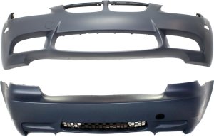 Front and Rear Bumper Cover Set for BMW M3 2008-2013, Primed (Ready to Paint), without Parking Distance Control Sensor Holes, Replacement