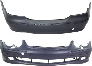 Front and Rear Bumper Cover Set for 2003-2005 Mercedes-Benz CLK-Class, Primed (Ready to Paint), without Sport Package, without Parktronic Holes Replacement