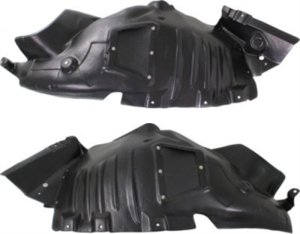 Front Fender Liner Pair/Set for 2010-2013 Mercedes-Benz E-Class, Right (Passenger) and Left (Driver), Front Section, Excludes E63 Model, Convertible/Coupe, Replacement