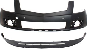 Front Bumper Cover Set for 2010-2012 Cadillac SRX, Upper and Lower, Set of 2, Without Headlight Holes, With Park Assist Sensor Holes, Replacement