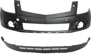 Front Bumper Cover for 2010-2012 Cadillac SRX, Set of 2, Upper and Lower, with Headlight and Park Assist Sensor Holes, Replacement Set