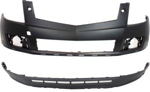 Front Bumper Cover Set for 2010-2012 Cadillac SRX, Upper and Lower Set of 2, with Headlight Holes, without Parking Assist Sensor Holes, Replacement