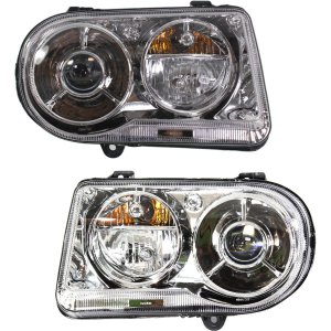 Headlight Lens and Housing Pair/Set for 2005-2010 Chrysler 300 C Models - Includes Right (Passenger) and Left (Driver) Side, Xenon Light, without HID Pair/Set - Replacement