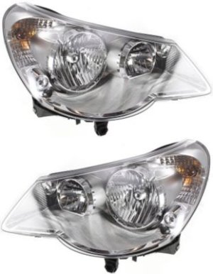 Headlight Assembly Pair/Set for 2007-2010 Chrysler Sebring, Right (Passenger) and Left (Driver), Halogen Type 1, Ideal for Convertible/Sedan - Direct Replacement