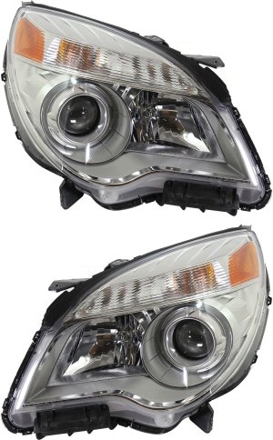 Headlight Assembly Pair/Set for Chevrolet Equinox 2010-2015, Right (Passenger) and Left (Driver), Halogen, Projector Type, Replacement
