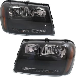 Pair/Set - Headlight Assembly for 2006-2009 Chevrolet Trailblazer LT Model, Composite, Halogen, Right (Passenger) and Left (Driver), Replacement
