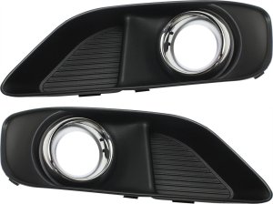 Front Fog Light Molding Pair/Set for 2012-2014 Chrysler 300, Right (Passenger) and Left (Driver), Black with Chrome Trim, SRT-8 Model, Without Parking Aid Sensor Holes Replacement