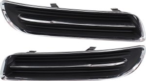 Front Fog Light Cover Pair/Set for 2011-2014 Chrysler 300, Right (Passenger) and Left (Driver), Black and Chrome, with Chrome Trim, without Fog Light Hole, Replacement