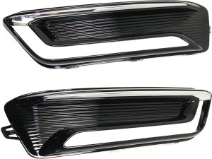 Front Fog Light Cover Pair/Set for Chevrolet Impala 2014-2020, Right (Passenger) and Left (Driver), Black, with Daytime Running Light, Replacement