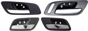 Interior Door Handle Pair/Set of 4 for 2007-2014 Sierra/Silverado, Front and Rear, Right (Passenger) and Left (Driver), Black Bezel, Chrome Lever, Replacement