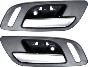 Front Door Handle Pair/Set for Chevrolet Sierra/Silverado 2007-2014, Right (Passenger) and Left (Driver), Inside, Chrome Lever and Black Housing, Fits 2007 Non Classic, Replacement