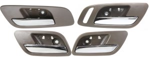 Interior Door Handle Pair/Set of 4 for Chevrolet Sierra/Silverado 2007-2014, Front and Rear, Right (Passenger) and Left (Driver), Brown Bezel, Chrome Lever Replacement