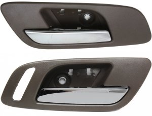 Front Door Handle Replacement Pair/Set for Chevrolet Silverado/Sierra 1500 (2007-2013) and 2500 HD/3500 HD (2007-2014), Right (Passenger) and Left (Driver) Inside, Chrome Lever with Brown Housing, No Hole, Fits 2007 Non Classic
